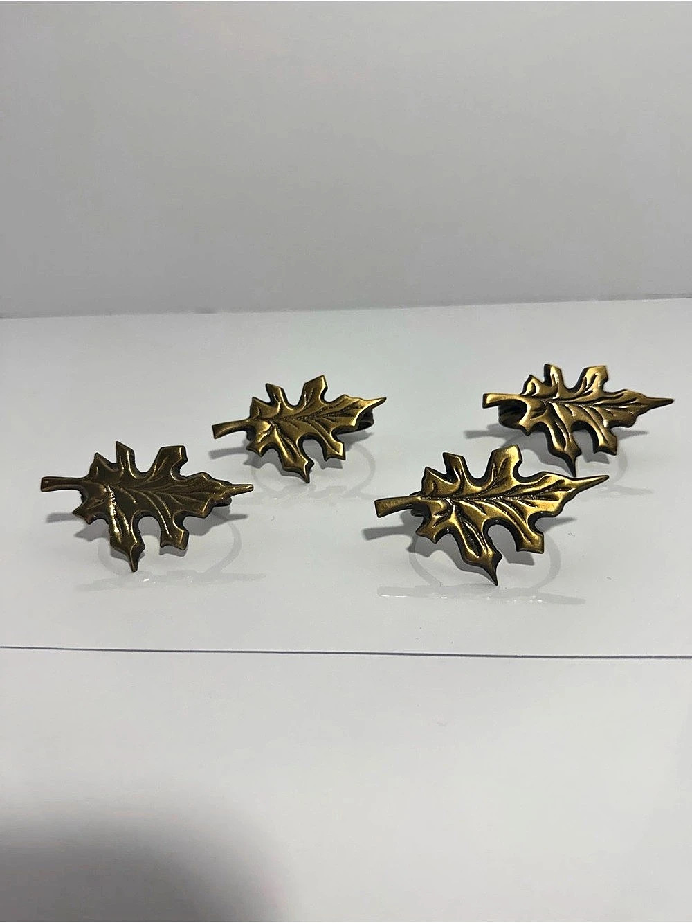 Vintage Brass Oak Leaf Napkin Rings - Set of 4 | Autumn Thanksgiving Decor